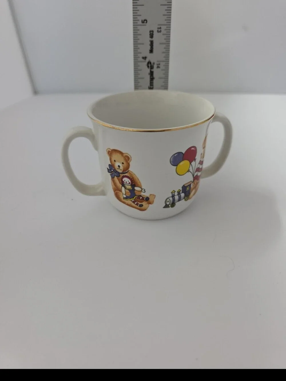Vintage Teddy Bear Double Handle Ceramic Child Mug Nursery Baby Training Cup
